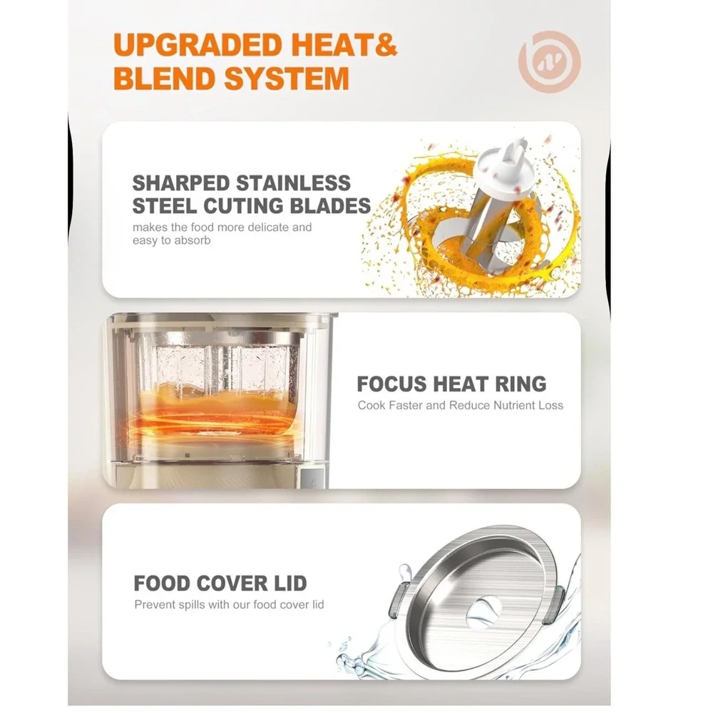 Babynutri 9-in-1 Automatic Baby Food‎ Maker Glass Bowl Steamer Blender Cream